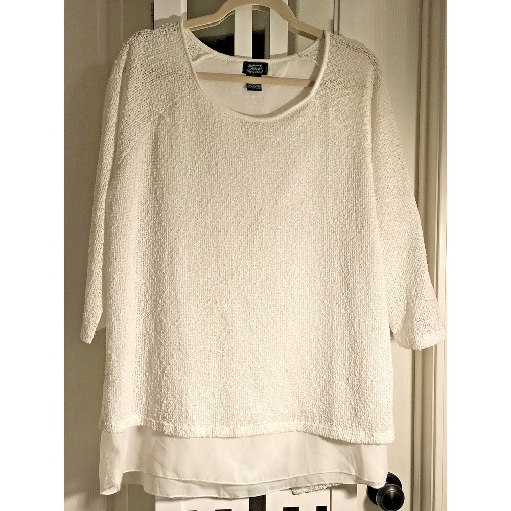 Shannon Ford New York‎ Women's White Split Back Sweater Knit Long Sleeve Top 1X
